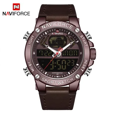 NAVIFORCE NF9164 Fashion Watches for Men Leather Sport Dual Display Quartz Wrist Watch Military Waterproof Luminous Clock